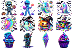 Neon Halloween Clipart|Cute Funny Character Bundle Product Image 4