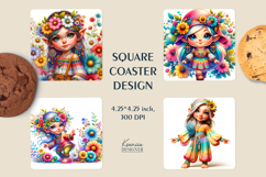 Vintage Gnome||Hippie Girl| Summer Square Coaster Product Image 1