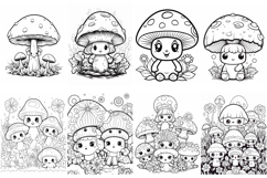 68 Mushroom Toadstool Character Color Pages Book JPG Clipart Product Image 2