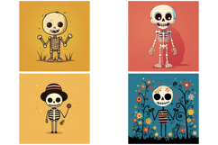 30 Skeleton Cartoon Halloween Logo Mascot Characters PNG Product Image 3