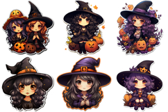 50 Witch Sticker Illustration PNG Ideas Halloween Cartoon Product Image 2