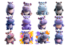 Funky Baby Hippo Clipart Bundle 38 PNG Product Image 2
