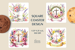 Easter Flower Wreath| Easter Square Coaster Product Image 1