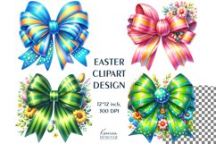 Watercolor Funny Bows with Bunny Ears| Easter Bow Clipart Product Image 1