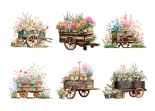 Wooden Flower Cart Clipart Bundle 19 PNG Transparent BG Product Image 2