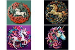 32 Unicorn and Horses 3D Papercut Illustration Images JPG Product Image 2