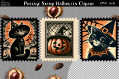 Vintage Postage Stamp Fall Halloween Clipart Product Image 1