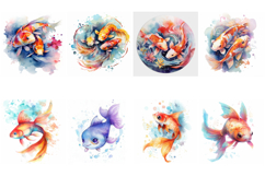 60 Koi Fish Watercolor Illustrations JPG Collection Product Image 6