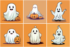 20 Cute Halloween Ghost Cartoon Illustration Characters JPG Product Image 2