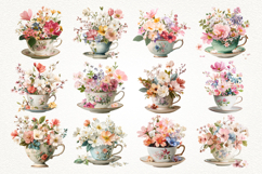 Teacup with Flowers Clipart Bundle 40 PNG Transparent BG Product Image 2