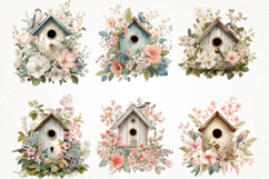 Floral Birdhouse Clipart Bundle 40 PNG Transparent BG Product Image 3