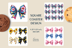 Colorful Silk Coquette Bow Square Coaster Sublimation Product Image 1