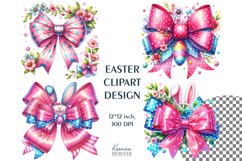 Watercolor Funny Bows with Bunny Ears| Easter Bow Clipart Product Image 1