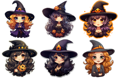 50 Witch Sticker Illustration PNG Ideas Halloween Cartoon Product Image 3
