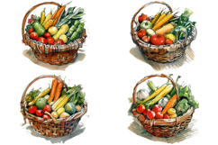 32 Thanksgiving Harvest Basket Illustration PNG Collection Product Image 4