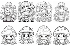 68 Mushroom Toadstool Character Color Pages Book JPG Clipart Product Image 3