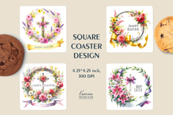Easter Flower Wreath| Easter Square Coaster Product Image 1