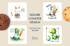 Cute Easter Dinosaur| Happy Easter Square Coaster Product Image 1