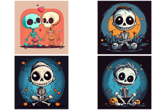 30 Skeleton Cartoon Halloween Logo Mascot Characters PNG Product Image 4