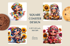 Vintage Gnome||Hippie Girl| Summer Square Coaster Product Image 1