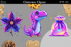 Iridescent Christmas Clipart|Neon Glitter Christmas Bundle Product Image 4