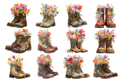 Boots with Flowers Clipart Bundle 40 PNG Transparent BG Product Image 3