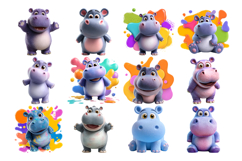 Funky Baby Hippo Clipart Bundle 38 PNG Product Image 3