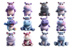 Funky Baby Hippo Clipart Bundle 38 PNG Product Image 4