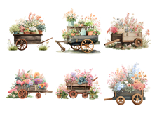 Wooden Flower Cart Clipart Bundle 19 PNG Transparent BG Product Image 4