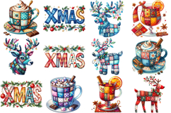 Patchwork Christmas Clipart Bundle|Quilted Christmas Design Product Image 5