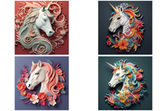 32 Unicorn and Horses 3D Papercut Illustration Images JPG Product Image 4