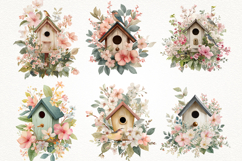 Floral Birdhouse Clipart Bundle 40 PNG Transparent BG Product Image 4