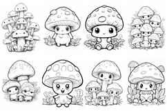 68 Mushroom Toadstool Character Color Pages Book JPG Clipart Product Image 4