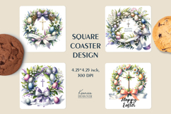 Easter Flower Wreath| Easter Square Coaster Product Image 1