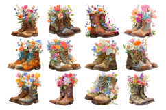 Boots with Flowers Clipart Bundle 40 PNG Transparent BG Product Image 4
