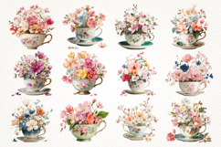 Teacup with Flowers Clipart Bundle 40 PNG Transparent BG Product Image 3