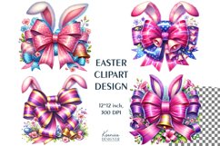 Watercolor Funny Bows with Bunny Ears| Easter Bow Clipart Product Image 1