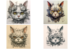 16 Steampunk Cat Illustration Portraits Kittens Collection Product Image 2