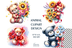 Cute Teddy Bear |Sunflower Bouquet|Valentines Day Clipart Product Image 1