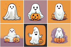 20 Cute Halloween Ghost Cartoon Illustration Characters JPG Product Image 3