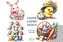 Funny Bunny and Chick|Easter Flower|Cute Easter Clipart Product Image 1