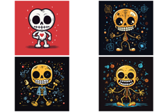 30 Skeleton Cartoon Halloween Logo Mascot Characters PNG Product Image 6
