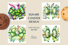 Vivid Silk Easter Bow|Happy Easter Square Coaster|Bunny Ears Product Image 1