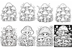 68 Mushroom Toadstool Character Color Pages Book JPG Clipart Product Image 5