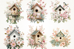 Floral Birdhouse Clipart Bundle 40 PNG Transparent BG Product Image 5