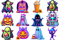 Neon Halloween Clipart|Cute Funny Character Bundle Product Image 2