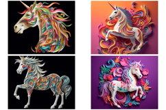 32 Unicorn and Horses 3D Papercut Illustration Images JPG Product Image 5