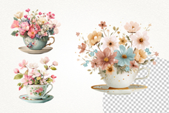 Teacup with Flowers Clipart Bundle 40 PNG Transparent BG Product Image 4