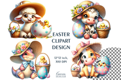 Funny Cow and Dinosaur|Easter Flower|Cute Easter Clipart Product Image 1