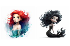 12 Mermaid Pretty Girl Cartoon Illustration Sticker PNG Product Image 6